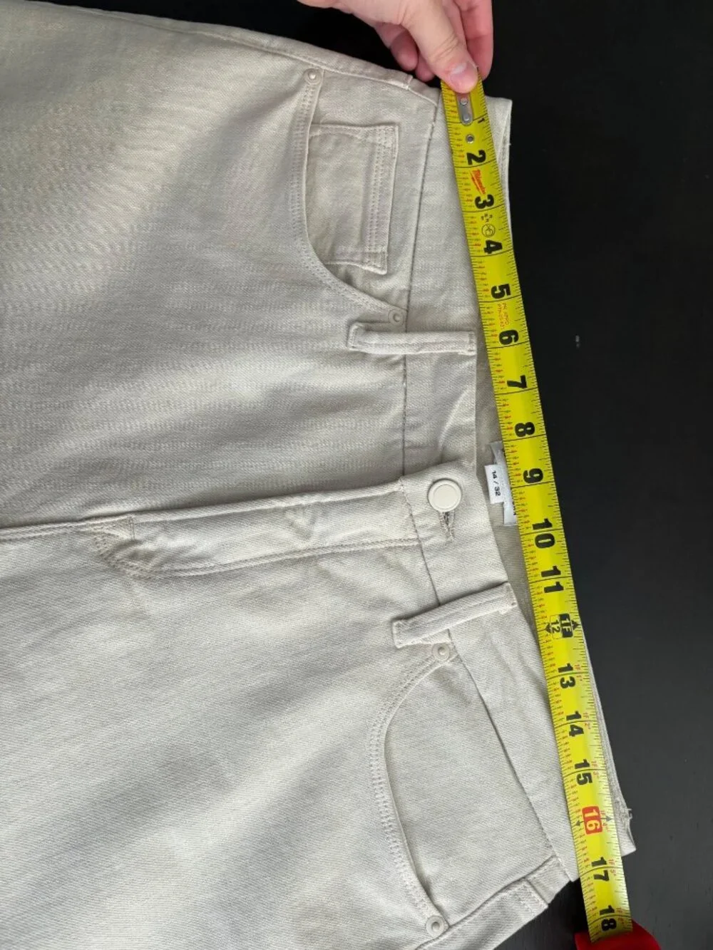 Good American Palazzo Cropped Raw Hem Cream Denim High-Rise Jeans 14 Stretchy - Picture 10 of 13